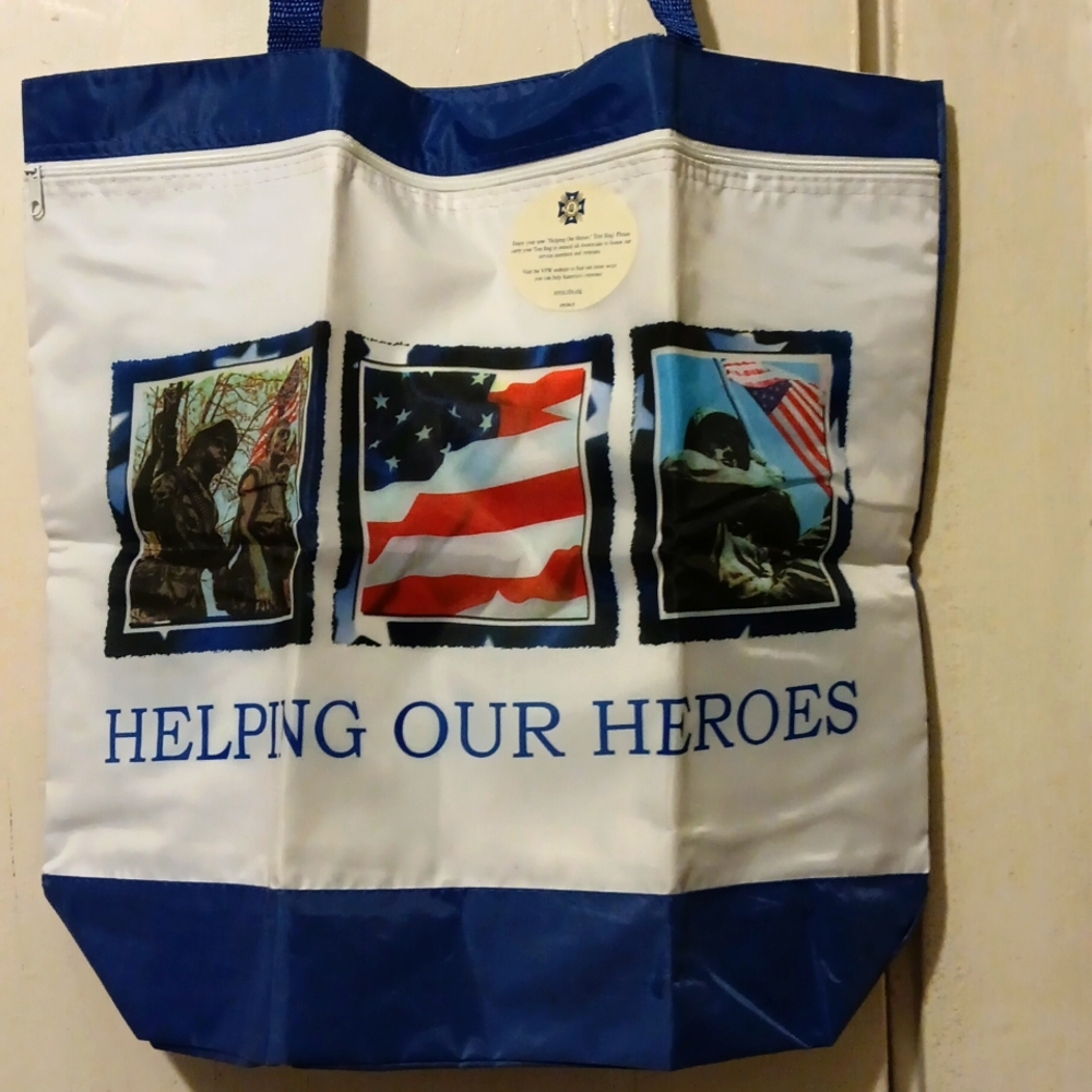 NWOT Helping Our Heroes Tote, Men's, White/Blue, Heavy Duty Vinyl